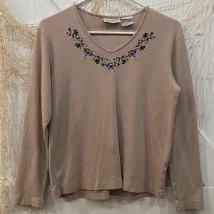 Tan Floral Long Sleeve T-shirt